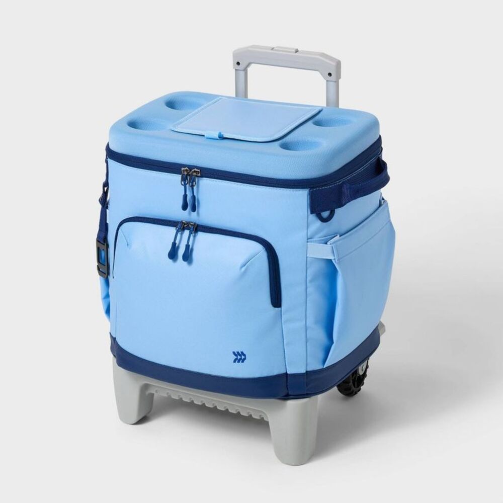 Soft Sided 36 Cans/26.5Qt Rolling Cooler Blue -